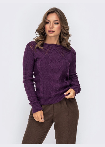 Фіолетовий зимовий ажурний светр з вирізом "човник" фіолетовий Dressa