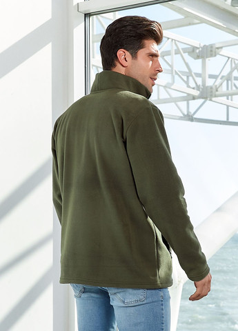 Оливкова (хакі) демісезонна куртка із флісу з коміром стійка із центральною застібкою Tailer