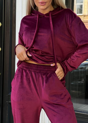 Жіночий велюровий спортивний костюм S-M L-XL 2XL-3XL (42-44 46-48 50-52) худі з капюшоном бордо No Brand (265528443)