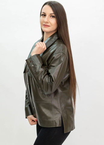 Оливковая (хаки) демисезонная женская кожаная куртка весна Fabio Monti