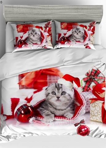 Комплект постельного белья Epico Новогодний котик белый с красным 200 х 220 см M5 No Brand (265542704)