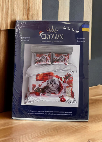 Комплект постельного белья Epico Новогодний котик белый с красным 200 х 220 см M5 No Brand (265542704)
