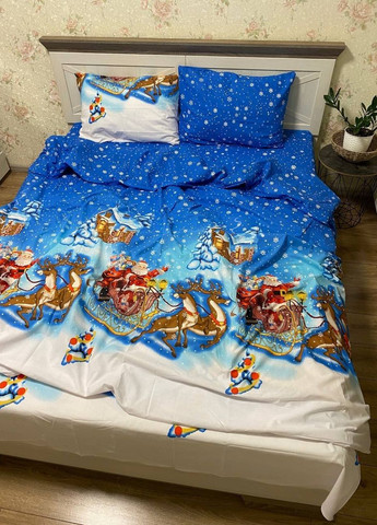 Комплект постельного белья Новогодние санки семейный 215 х 150 см 2 шт No Brand (265542642)