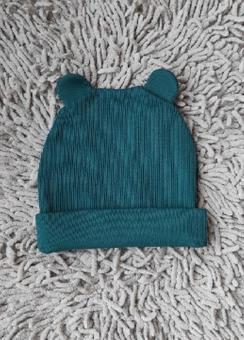 Шапка детская с ушками, рубчик, изумруд No Brand 21-17 (266145932)