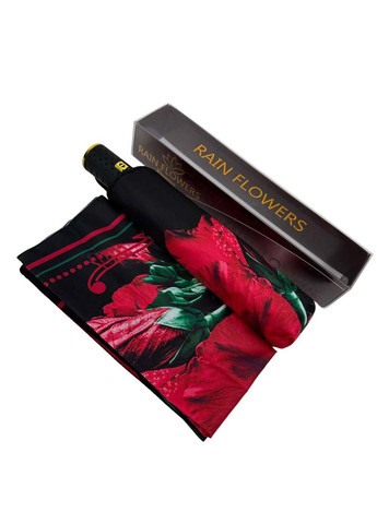 Чёрный женский зонт-автомат в подарочной упаковке с платком Rain (265992242)