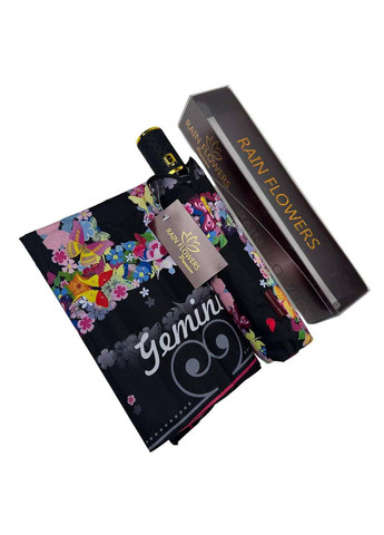 Чёрный женский зонт-автомат "зодиак" в подарочной упаковке с платком Rain (265992240)