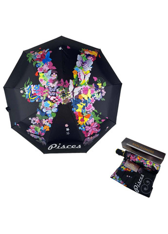 Чорна жіноча парасолька-автомат "зодіак" у подарунковій упаковці з хустинкою Rain (265992232)