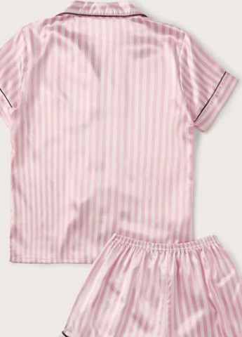 Рожева всесезон атласна піжама жіноча із шортами рожева зі смужками july's song розмір xl 48 No Brand