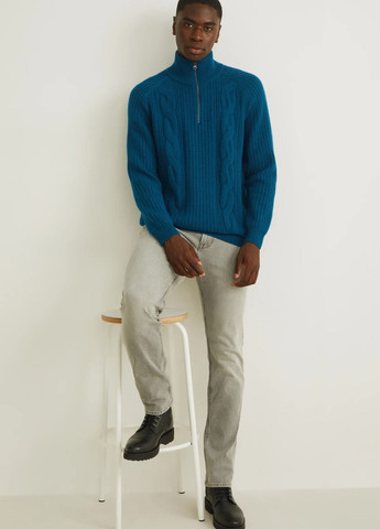 Синий демисезонный зип-свитер из шерсти C&A