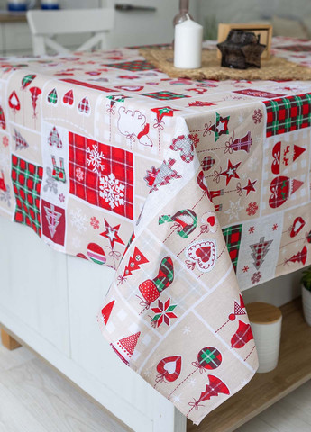 Новогодняя скатерть "Украшение" 1.5м х 1.5м (квадратная на круглый стол) Homedec - (266138630)