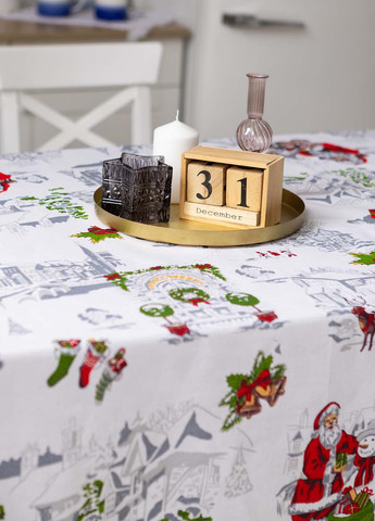 Новогодняя скатерть "Санта" 1.5м х 1.1м (кухонный стол) Homedec - новогодняя белая