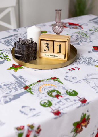 Новогодняя скатерть "Санта" 1.5м х 1.1м (кухонный стол) Homedec - новогодняя белая