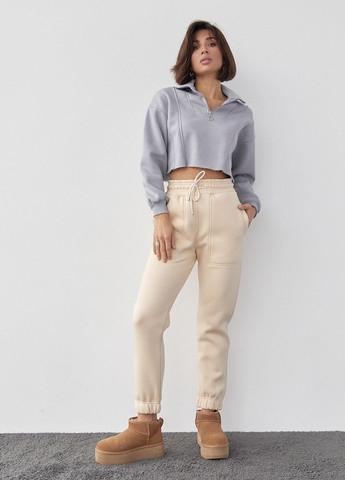 Сірий короткий жіночий світшот із блискавкою на горловині Lurex (266267140)