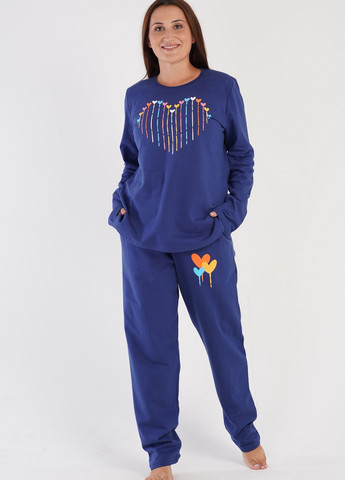 Синя зимня жіноча піжама з начосом (лонгслів, штани) лонгслив + брюки Vienetta