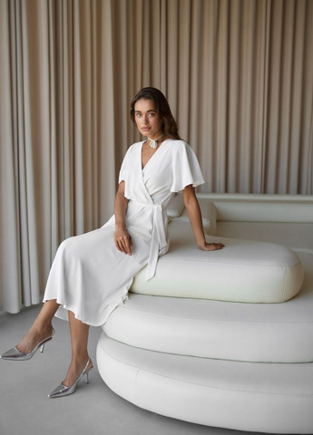 Білий вечірня плаття а-силует, на запах FashionYouWant однотонна