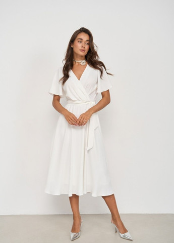 Білий вечірня плаття а-силует, на запах FashionYouWant однотонна