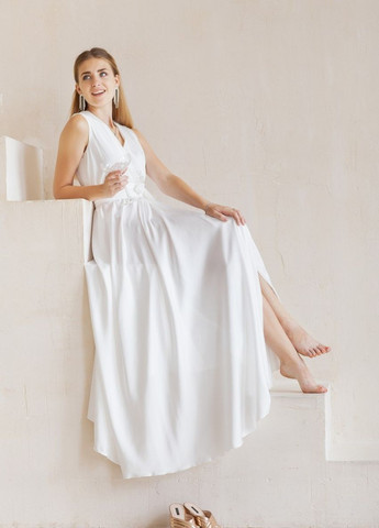 Білий вечірня плаття а-силует, з спідницею-сонце, на запах FashionYouWant однотонна