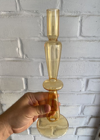 Підсвічник святковий REMY-DEСOR скляний Ваакс жовтого кольору для тонкої свічки висота 30 см декор для дому REMY-DECOR (266345123)