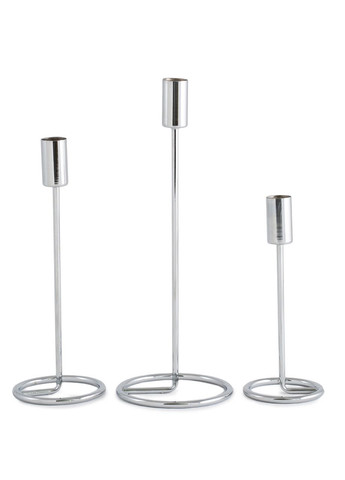 Підсвічник святковий REMY-DEСOR металевий Гуннар срібного кольору для тонкої свічки висота 28 см декор REMY-DECOR (266345108)