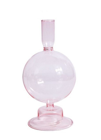 Підсвічник святковий REMY-DEСOR скляний Балу рожевого кольору для тонкої свічки висота 18 см декор для дому REMY-DECOR (266345153)