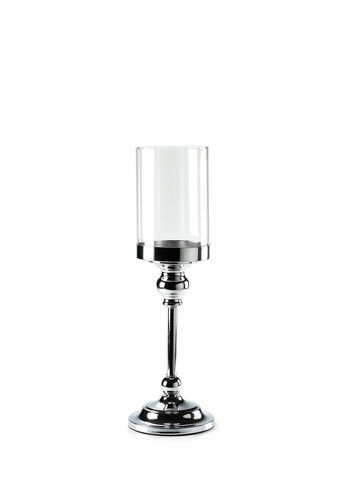 Підсвічник святковий REMY-DEСOR металевий Розарно срібного кольору зі скляною колбою висота 38 см REMY-DECOR (266345170)