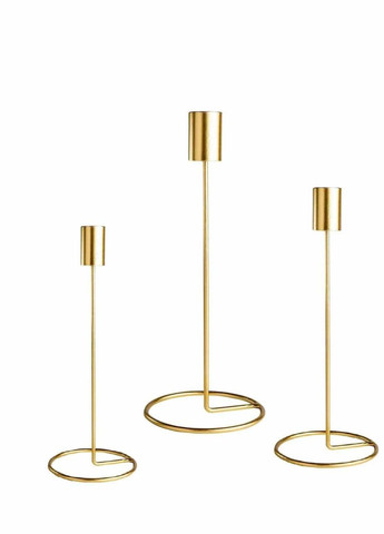 Підсвічник святковий REMY-DEСOR металевий Гуннар золотого кольору для тонкої свічки висота 18 см декор дому REMY-DECOR (266345117)