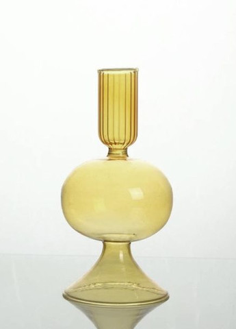 Подсвечник праздничный REMY-DEСOR стеклянный Чери желтого цвета для тонкой свечи высота 16 см декор для дома REMY-DECOR (266345112)