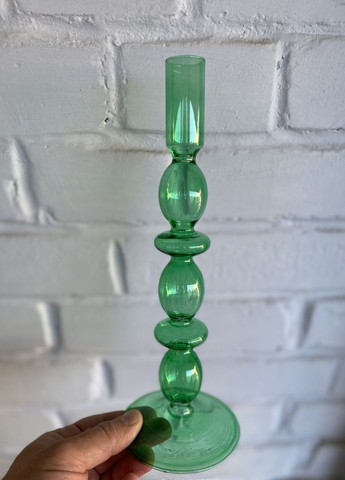 Подсвечник праздничный REMY-DEСOR стеклянный Молди зеленого цвета для тонкой свечи высота 27 см декор для дома REMY-DECOR (266345160)
