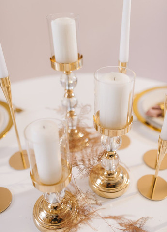 Підсвічник святковий REMY-DEСOR металевий Ватель золотого кольору зі скляною колбою висота 25 см декор REMY-DECOR (266345131)