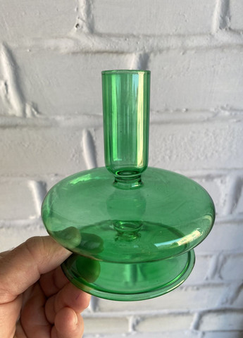 Подсвечник праздничный REMY-DEСOR стеклянный Телли зеленого цвета для тонкой свечи высота 11 см декор для дома REMY-DECOR (266345147)