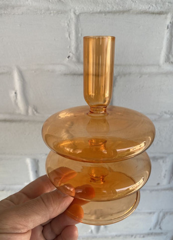 Подсвечник праздничный REMY-DEСOR стеклянный Телли оранжевого цвета для тонкой свечи высота 15 см декор дома REMY-DECOR (266345159)