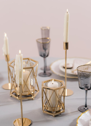 Підсвічник святковий REMY-DEСOR металевий Стокгольм золотого кольору для тонкої свічки висота 19 см декор REMY-DECOR (266345101)