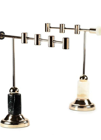 Підсвічник святковий REMY-DEСOR з металу Кран золотого кольору на чотири свічки з чорним каменем висота 38 см REMY-DECOR (266345174)