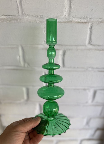 Підсвічник святковий REMY-DEСOR скляний Престиж зеленого кольору для тонкої свічки висота 28 см декор дому REMY-DECOR (266345175)