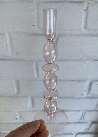 Підсвічник святковий REMY-DEСOR скляний Молді рожевого кольору для тонкої свічки висота 27 см декор для дому REMY-DECOR (266345089)