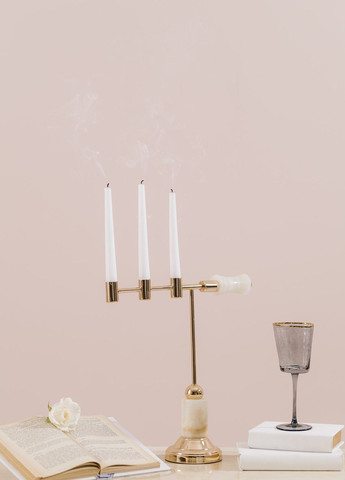 Подсвечник праздничный REMY-DEСOR из металла Кран золотого цвета на три свечи с белым камнем высота 38 см REMY-DECOR (266345132)