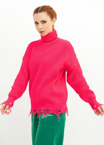 Малиновый зимний малиновый удлиненный свитер с высоким горлом и перфорацией Magnet