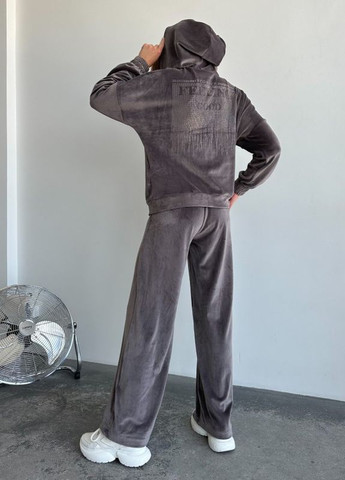 Коричневий велюровий спортивний костюм на блискавці ISSA PLUS (266410632)