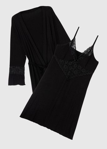 Черный демисезонный комплект халат+рубашка No Brand