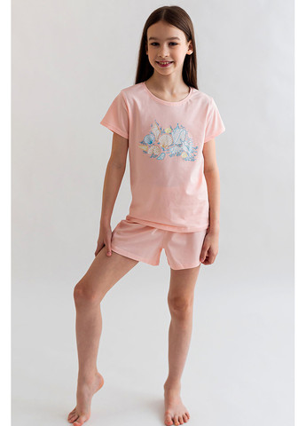 Розовая всесезон комплект для девочки футболка + шорты Kosta 2149-7