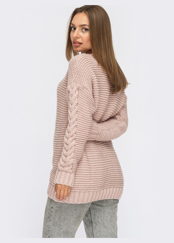 Пудровий зимовий пудровий светр з косами по поличці і рукавах Dressa