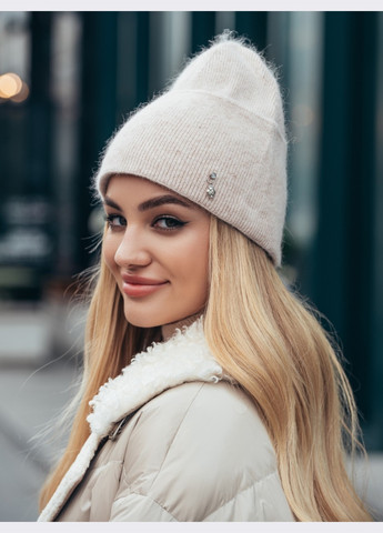 шапка-бини мелкой вязки бежевая Dressa (266622368)