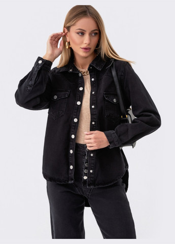 Темно-серая демисезонная джинсовая куртка с удлинённой спинкой тёмно-серая Dressa