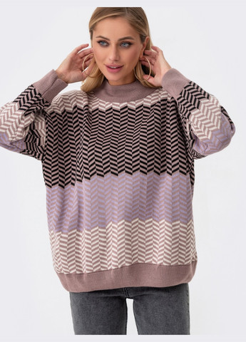 Пудровий зимовий светр з візерунком ялинка пудровий Dressa
