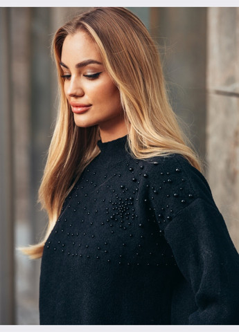 Черный зимний свитер черного цвета с декором Dressa