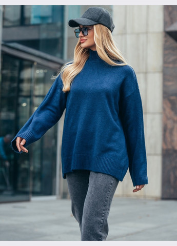 Темно-синій зимовий подовжений светр темно-синього кольору Dressa