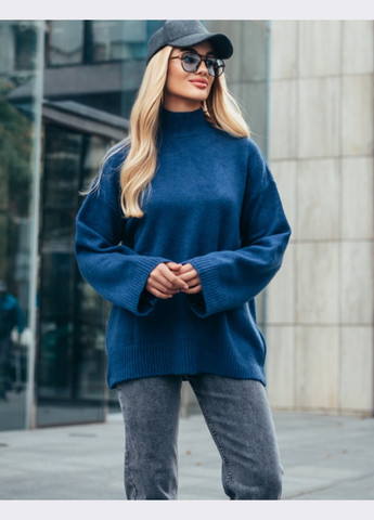 Темно-синій зимовий подовжений светр темно-синього кольору Dressa