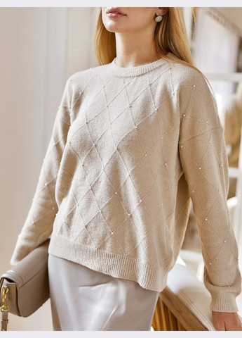 Бежевий зимовий светр бежевого кольору з ромбоподібним візерунком Dressa