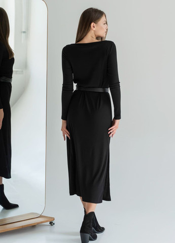 Черное кэжуал черное платье в рубчик с длинным рукавом Maritel'