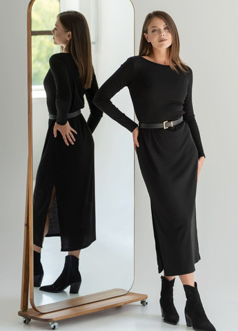 Черное кэжуал черное платье в рубчик с длинным рукавом Maritel'
